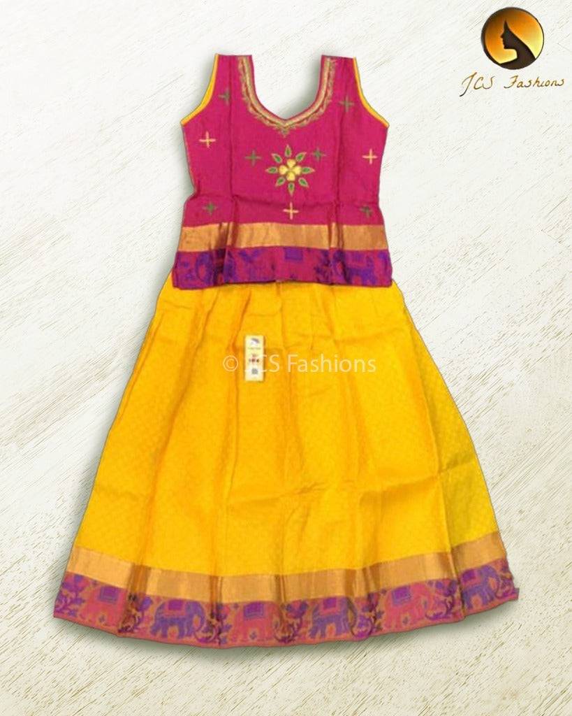 Pure Silk Pattu Paavadai Set | Kids Lehanga Kids JCS Fashions