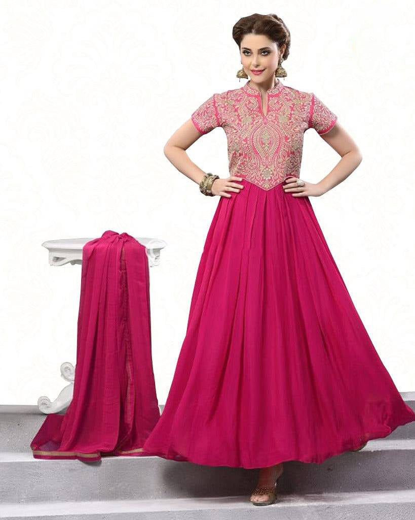 Pink Indian Anarkali Gown Dress, Fully Stitched Indian Outfit. Kurti JCS Fashions Pink Medium (38)