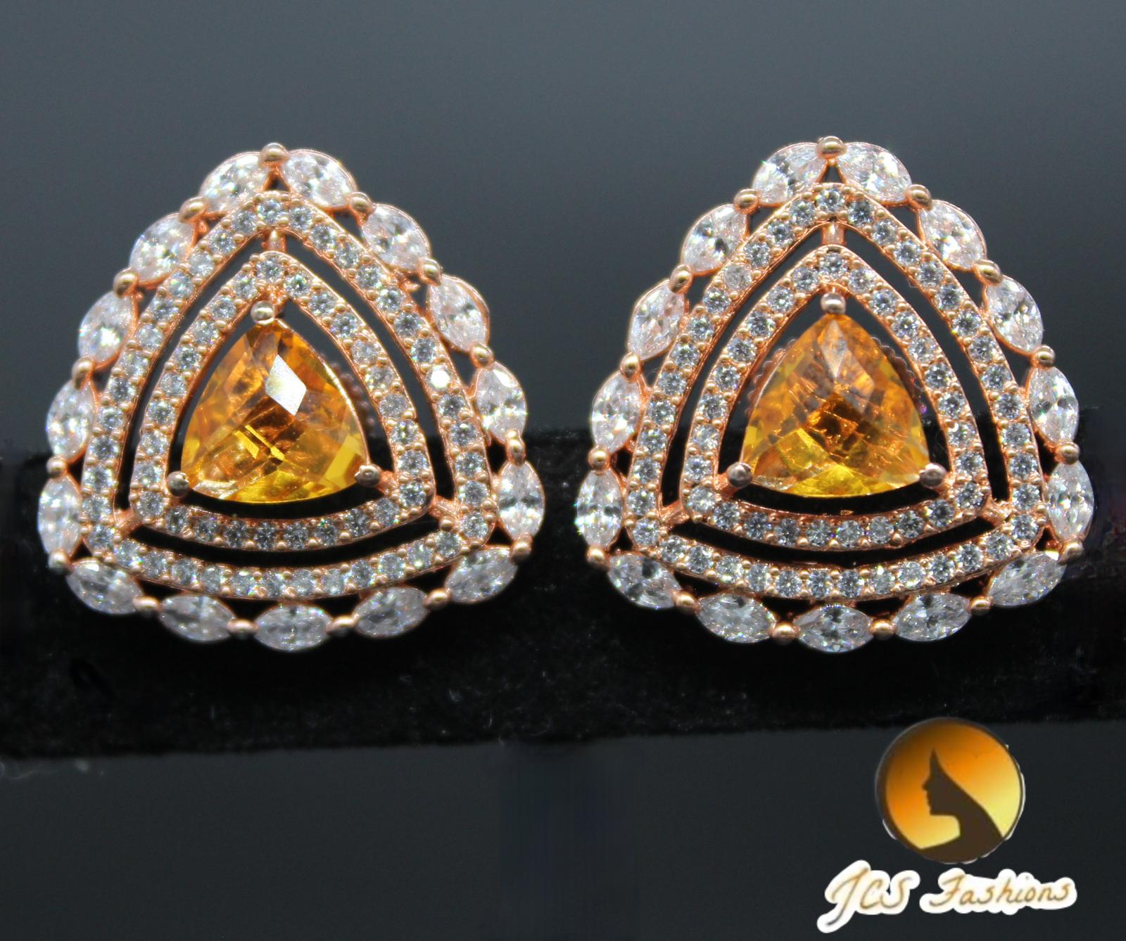 Very elegant, Beautiful and light weight Stone Stud earring. Jewelry JCS Fashions Yellow